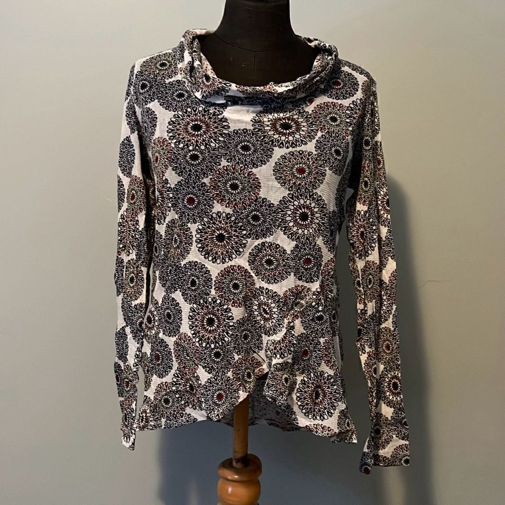 Cut Loose Women's White Black Mesh Floral Cowl Neck Sheer Blouse